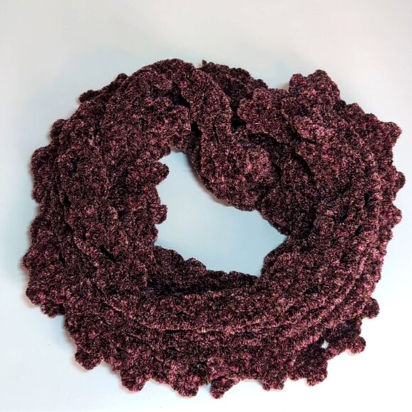 3/$20 Chenille Open Knit Winter Scarf Long Rectangular Purple Flecked Stretchy - Picture 10 of 10